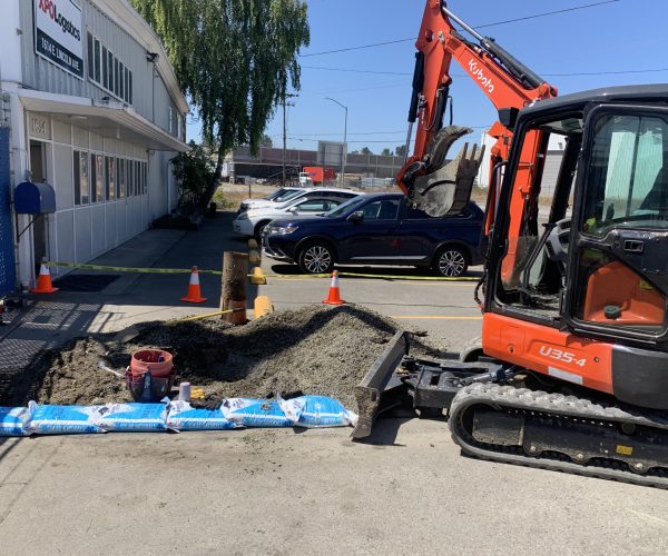 Dirt works project in a parking lot in Olympia, WA.